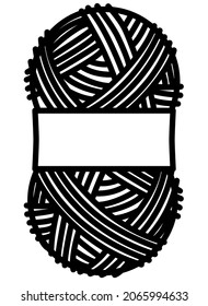 Oval Skein of Knitting Thread with Blank Label - vector silhouette illustration for sign or icon. Ball of yarn with label with copy space for logo or pictogram.