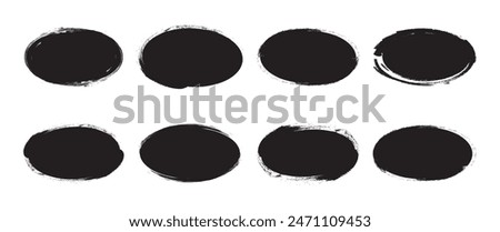 Oval sketch shape, round charcoal banner, ink paint brush, grunge organic blob, irregular stain, black spot isolated on white background. Abstract simple vector illustration