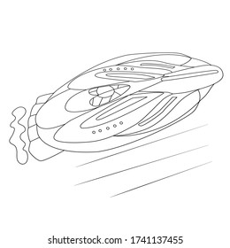 Oval spaceship with technological forms. Flashing up an alien machine. Stock vector illustration on a white background.