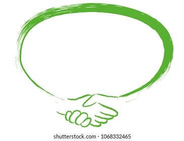 Oval speech bubble with integrated handshake - hand drawn isolated vector icon. Business agreement symbol sign isolated on white background