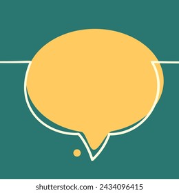 Oval speech bubble made of one line and large organic shape minimal color palette yellow and opal green, vector minimalist banner design with copy space for text