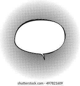 Oval Speech Bubble on Pop Art Background , Black Dots in the Form of a Circle on White Background , Halftone Background, Retro Style, Vector Illustration 