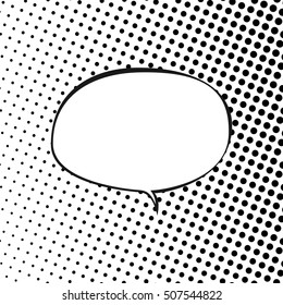 Oval Speech Bubble on White Background with Black Dots , Speech Bubble on Halftone Background, Retro Style, Vector Illustration 
