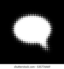 Oval speech bubbles on black background with white hexagons. Halftone effect think speech bubble. Thought bubble halftone icon.