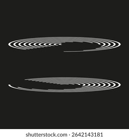 Oval spiral elements. Monochrome illusion shape. Vector hypnotic pattern. Grayscale dynamic symbol.