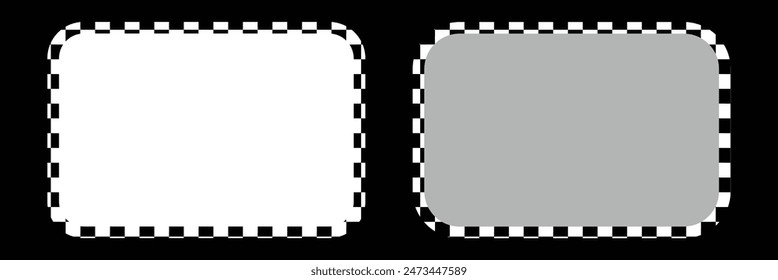 Oval, square and circle frames with checkered print. Elliptic, rectangular and round vignettes with checkerboard, rally flag or chess game pattern isolated background. Rectangle frame with check print