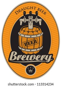 oval sticker with a barrel of beer