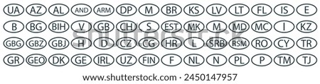 Oval sticker of the countries of the European Union and not only. With country code. EPS 10.