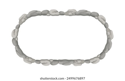 Oval Stone Frame, Circle Rocks Border. Empty Cartoon Frame Made Of Small Stones.