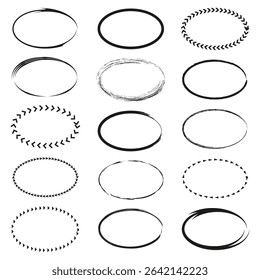 Oval stroke elements. Thin ellipse icon. Dashed outline vector. Contour shape figure.