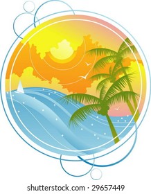 oval summer banner with seashore.