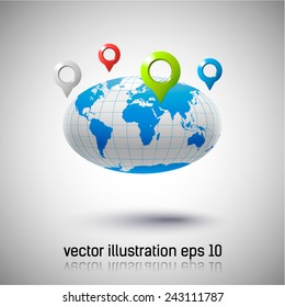Oval Surround The Globe With Shadow And Markers Geolocation
