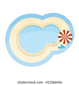 Oval swimming pool. Illustration pool to relax with umbrellas. Advertising luxury vacation. 
Vector pool with clear water. Stock vector