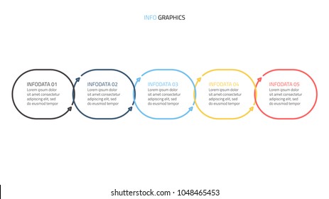 Oval thin line flat for infographics. Timeline with 5 options, steps, number options. Vector illustration.