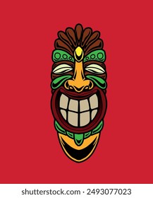 Oval tiki showing closed eyes teeth