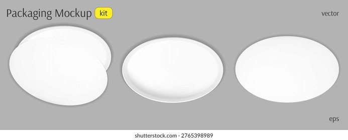 Oval top gift box mockup. 3d white open round package above view for birthday present with makeup or cosmetic. Carton lid design for corporate inside container realistic shadow showcase set.
