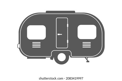 Oval trailer silhouette. Front adventure vintage trailers round shape, vector illustration isolated on white background