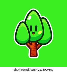 Oval Tree Sticker Cute cartoon with funny kawaii faces.