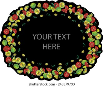 Oval vegetable frame on black background