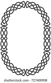 Oval vertical Celtic frame. Black isolated vector illustration on white background.