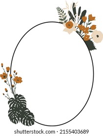 Oval vertical frame made of vector flowers and leaves