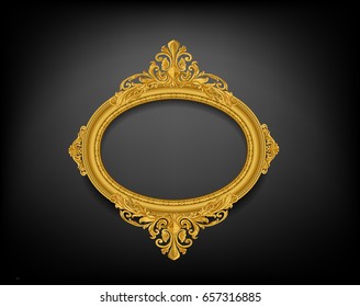 oval vintage gold picture frame on black wall