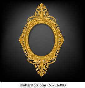 oval vintage gold picture frame on black wall