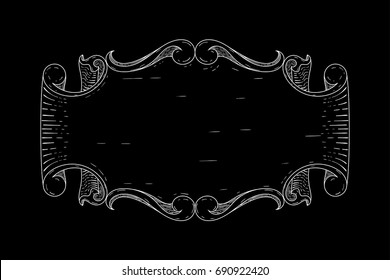 Oval vintage ornament. Floral hand drawn decoration. Vector illustration on black  background