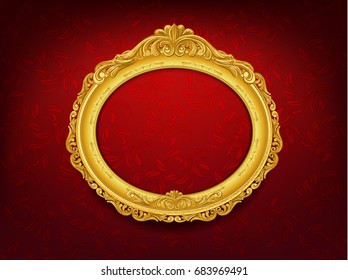 oval vintage picture on red wall