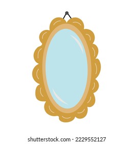 Oval wall mirror. Vintage, retro design. Elegant, modern style. Hand drawn trendy Vector illustration. All elements are isolated