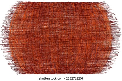 Oval weave grunge striped rug, mat , doormat, carpet with fringe  in orange, brown colors isolated on white background