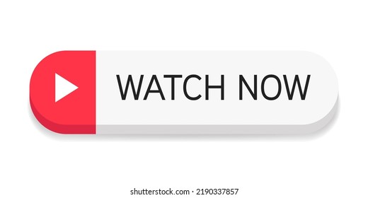 Oval White Button Watch Now With Red Arrow Isolated On White Background. Vector Illustration.