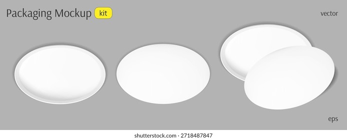 Maqueta de caja de regalo superior blanca ovalada. Paquete redondo abierto 3D vista interior para regalo de cumpleaños con maquillaje o cosméticos. Diseño de la tapa del cartón para el misterio corporativo sobre el escaparate realista del Vector del envase.