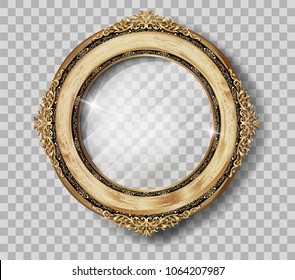 Oval Wooden frame of Gold photo frame with corner line floral for picture, Vector border design decoration pattern style. Thai art golden metal beautiful.