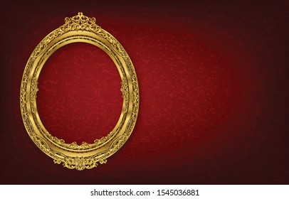 Oval Wooden frame of Gold photo frame with corner line floral for picture, Vector border design decoration pattern style. Thai art golden metal beautiful.