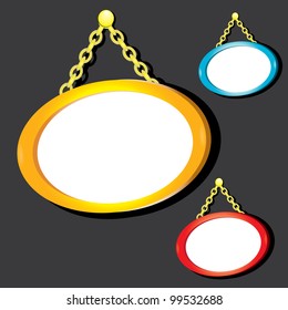 oval wooden frames on the grey wall. vector illustration.