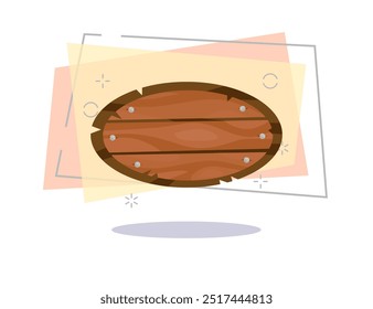 Ilustração oval de sinal de madeira. Unha, tábua, moldura. Conceito publicitário. Pode ser usado para tópicos como carpintaria, pub, restaurante, bar