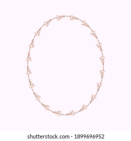 Oval wreath of willow. Willow wreath.Easter wreath made of willow stalks.Vector flat illustration. Design for invitations, postcards, printing
