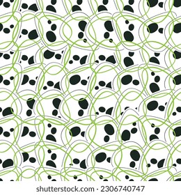 Ovalos y puntos negros, elegante diseño de mediados de siglo con formas y líneas redondeadas. Impresión geométrica moderna y fondo abstracto en el estilo de los años 60, patrón sin fisuras