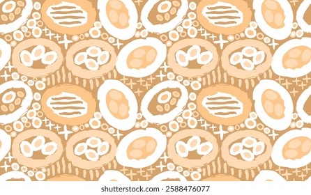 Ovals with jagged edges background in beige colors. Abstract seamless pattern with rough shapes. Hand drawn texture for printing on fabric and paper. Vector design for textile,wallpaper,cover.