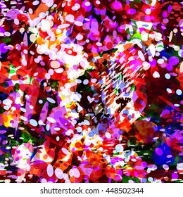 Ovals like bubbles. Motion, dynamic. Red, purple, white, brown, blue. Abstract seamless vector pattern. 