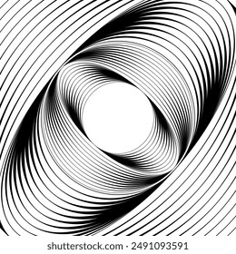 Ovals optical illusion. Magic holes background. Black and white elliptic shapes. Striped pattern with dynamic effect. Vector graphic illustration.