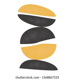 Ovals and Spheres in Black and Yellow. Cute Scandinavian Terracotta Shapes in modern colours. Modern abstract art for prints.  Nordic Design.