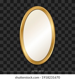 Oval-shaped mirror with golden frame. Realistic style. Vector illustration.