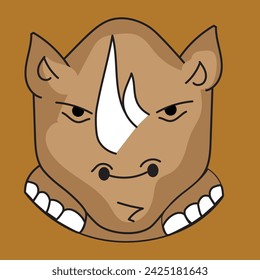 Oval-shaped, pink cartoon angry rhino illustration, ideal for children's books, branding, and marketing projects