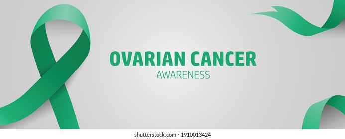 Ovarian cancer awareness concept banner design. Green ribbon vector isolated in white background. March for ovarian cancer awareness.