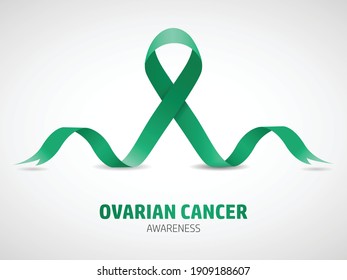 Diseño conceptual de la conciencia del cáncer de ovario. Diseño vectorial de cinta verde aislado en blanco. Marcha por la conciencia del cáncer de ovario.