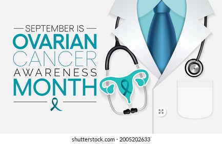Ovarian Cancer awareness month is observed every year in September, it is a group of diseases that originates in the ovaries, or in the related areas of the fallopian tubes and the peritoneum. Vector