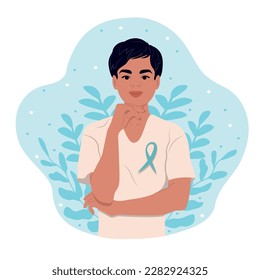 Ovarian Cancer Awareness Month Ovarian Cancer Awareness Ribbon. A woman and a symbol of health. Vector flat illustration.