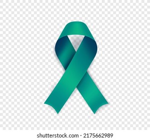 Ovarian cancer awareness symbol. Teal ribbon isolated on transparent background